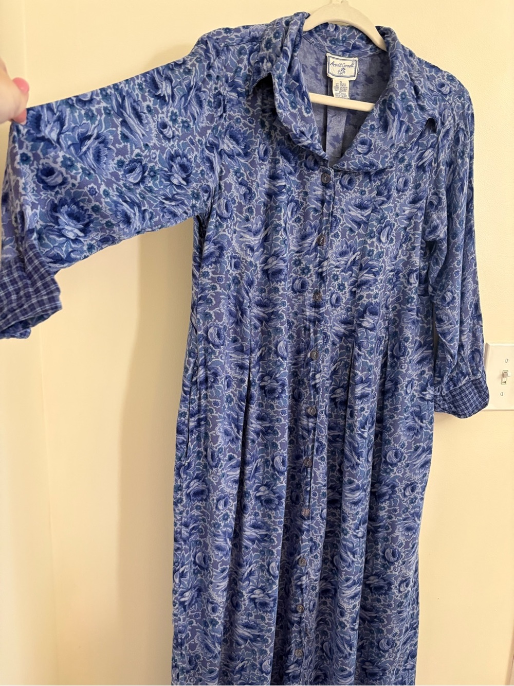 Vintage 90s April Cornell Province Indigo Floral Rayon Maxi Dress S prairie cttg - Picture 7 of 11